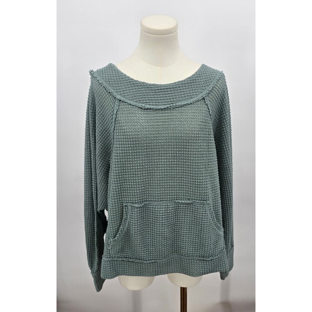 La Miel
Blue Grey Waffleknit Pocket Sweater